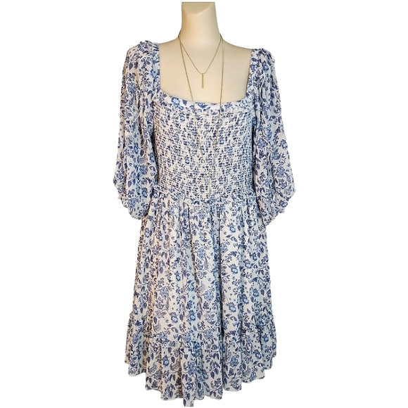 Super Natural by Secret Mission Chiffon smocked floral boho greenport dress - Picture 2 of 13